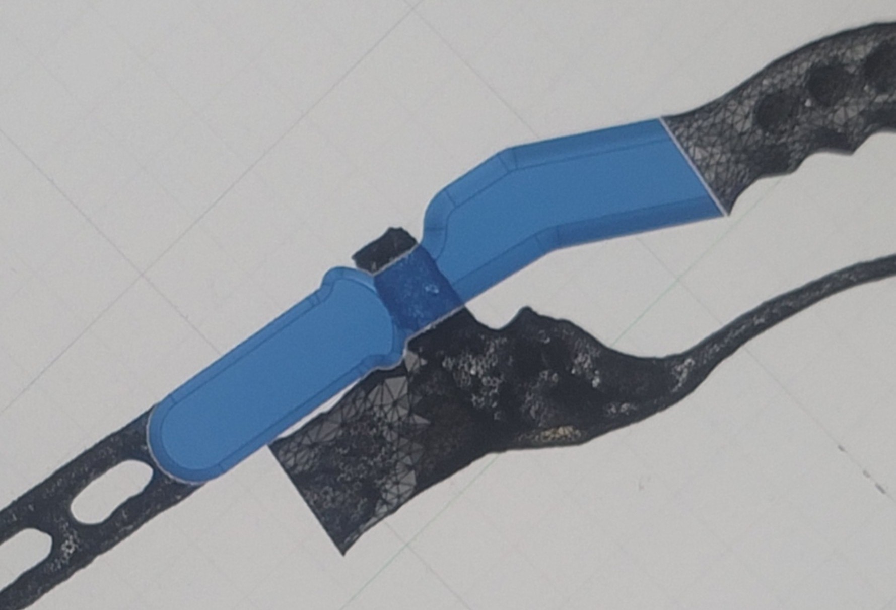 Mesh scan and blue digital model used to design a missing taxi lever part